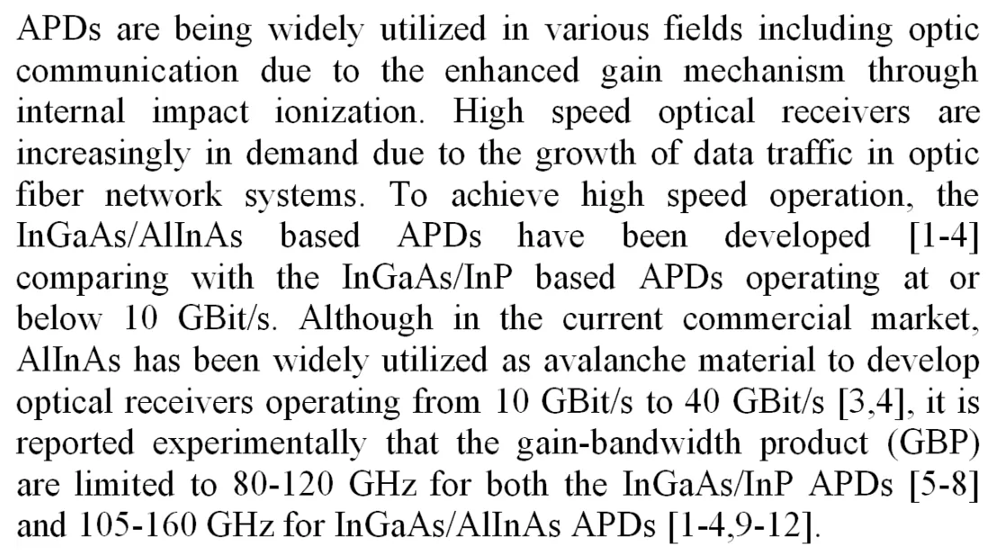 Modeling Of Ingaas Algaassb Apds With High Gain Bandwidth Product